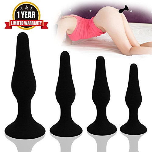 Anals Plug - Saiksi 4 Pcs Naughty Butt Plug Kit - 100% Medical Grade Silicone (Black)