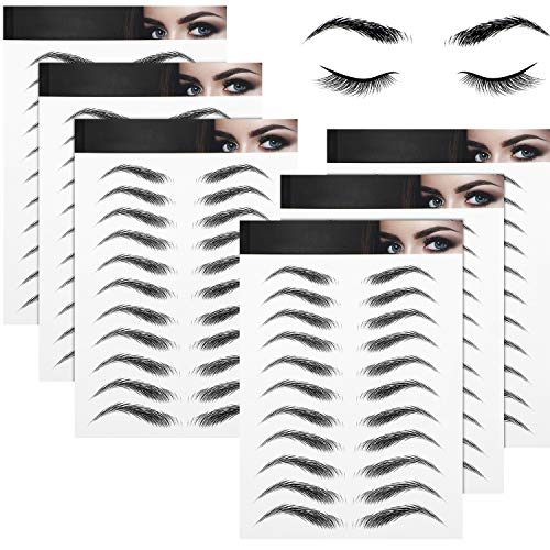 6 Sheets 4D Hair-Like Waterproof Eyebrow Tattoos Stickers Eyebrow Transfers Stickers Grooming Shaping Eyebrow Sticker in Arch Style for Women and Girls, 66 Pairs (High Arch Eyebrow)