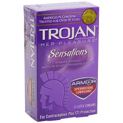 Box of 12 Trojan Her Pleasures Sensations Armor Spermicidal Latex Condoms