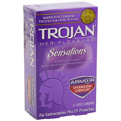 Box of 12 Trojan Her Pleasures Sensations Armor Spermicidal Latex Condoms