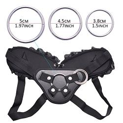 Strap-on Harness Adjustable Universal Adult Sex Toy with 3 Different Sized O-Rings Suction Cup Dildo Compatible Harness, Accommodates up to 59" Waist