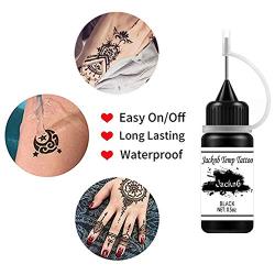 Jacknb Temporary Tattoo Kit Freehand Ink Semi Permanent Tattoo Jagua Gel 40 Pcs Free Tattoo Stencils DIY Tattoos Fake Freckles Temp Tattoos for Women Kids Men - Full Kit 4 Bottles