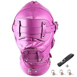 Leather Bondage Gimp Mask Hood, Full Face Blindfold Mask Hood Lockable & Dildo Penis Mouth Gag Breathable Restraint Head Hood, for Unisex Adults Couples, BDSM/LGBT Fetish Hood