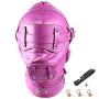 Leather Bondage Gimp Mask Hood, Full Face Blindfold Mask Hood Lockable & Dildo Penis Mouth Gag Breathable Restraint Head Hood, for Unisex Adults Couples, BDSM/LGBT Fetish Hood