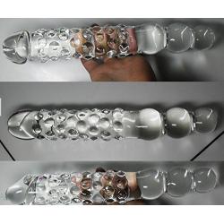 T-explorer Sex Toys Adult Toys Large Big 11.8 Inch Transparent Crystal Immitate Glass Penis Glass Dilddo with 3 Big Beads Female Apparatus Masturbation G-spot Stimulate Stimulator Stimulation Anal Plug for Women