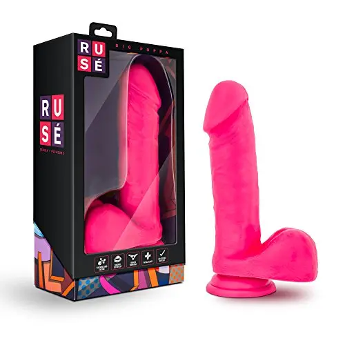 Blush Ruse - Big Poppa - 8&quot Realistic Veiny Long Dildo - Bright Cock and Balls Dong - Suction Cup Harness Compatible - Sex Toy for Women - Sex Toy for Adults (Hot Pink)