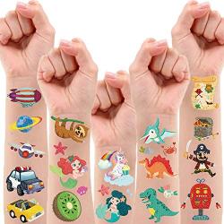 150 PCS Glitter Temporary Tattoos for Kids, Cute Fake Tattoos Stickers for Boys and Girls, Birthday Party Supplies Decorations Favors with Unicorn Dinosaur Mermaid Construction Space - 12 Sheets