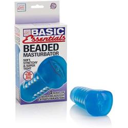 CalExotics Basic Essentials Beaded Masturbator - Male Silicone Masturbation Sleeve - 5 Inch Ribbed Pocket Puss - Adult Male Sex Toy - Blue