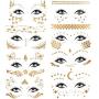 Konsait 8 Sheets Face Tattoo Sticker Metallic Temporary Transfer Tattoo Waterproof Face Jewels for Women Girls Make Up Dancer Costume Parties, Shimmer Glitter Gold Tattoos,Scale Tears Butterfly Freckl