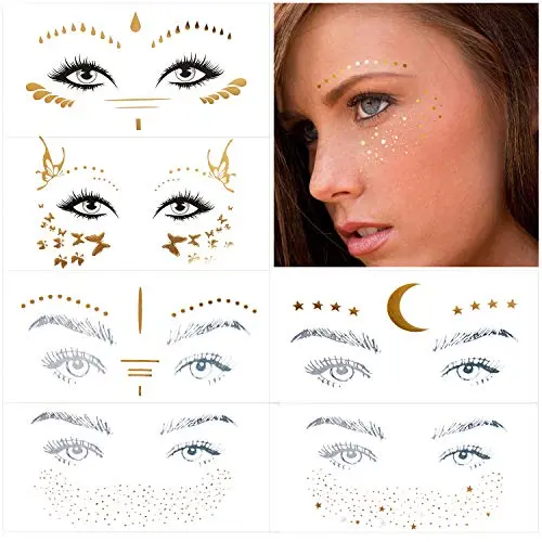 Face Tattoos Sticker, Freckle Sticker, Face Tattoos for Women, Face Metallic Temporary Tattoo Water Transfer Tattoo for Professional Make up Dancer Costume Parties Face Tattoos Sticker, Freckle Sticker, Face Tattoos for Women, Face Metallic Temporary Tattoo Water Transfer Tattoo for Professional Make up Dancer Costume Parties