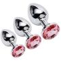 XKiss 3 Pcs Luxury Jewelry Design Fetish Stainless Steel Anal Butt Plug Fantasy Sex Restraints Bondage SM Large+Medium+Small Anal Stimulation Toy for Unisex Masturbation with Penis Ring(Pink)