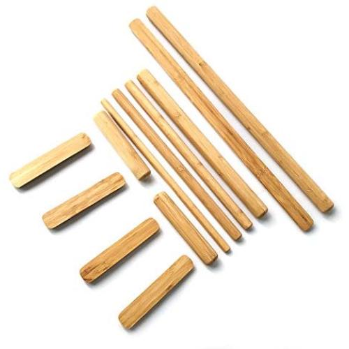 Hugerox Warm Bamboo Full Body Massage Stick Set Solid Smooth with Less Stress on Hands and Wrists Natural Color Set of 12, Use at Home, Indoor,Massage Studio