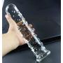 T-explorer Sex Toys Adult Toys SUPER Large Big 10.6 Inch Transparent Crystal dotted Glass Penis Glass Dilddo Female Apparatus Masturbation G-spot Stimulate Stimulator Stimulation Anal Plug Masturbation For Women