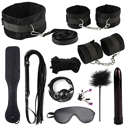 Foreen 11Pcs Bondage Restraint Vibrator Handcuff Whip Collar, SM Adult Games, SM Bondage Sets Restraint Kits, Sex Toys for Women, Men, Couples, Lovers Black 11 pcs Set Foreen 11Pcs Bondage Restraint Vibrator Handcuff Whip Collar, SM Adult Games, SM Bondage Sets Restraint Kits, Sex Toys for Women, Men, Couples, Lovers Black 11 pcs Set