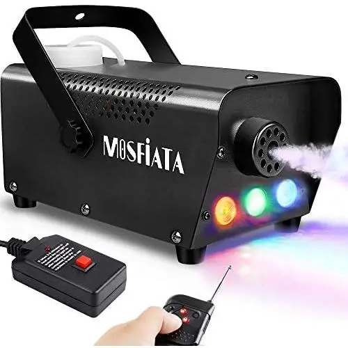 MOSFiATA Fog Machine with Controllable Lights, 500W Professional DJ LED Smoke Machine 3 Color Light with Wireless Remote Control and Wired Control 2000 CFM Huge Fog for Halloween Holidays Parties MOSFiATA Fog Machine with Controllable Lights, 500W Professional DJ LED Smoke Machine 3 Color Light with Wireless Remote Control and Wired Control 2000 CFM Huge Fog for Halloween Holidays Parties