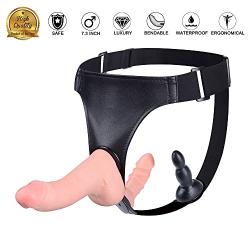 Strap-On Harness Realistic Dildos with Anal Plug,7 inch Large Dildo can Bend as You Want (Adjustable Skeleton Inside)