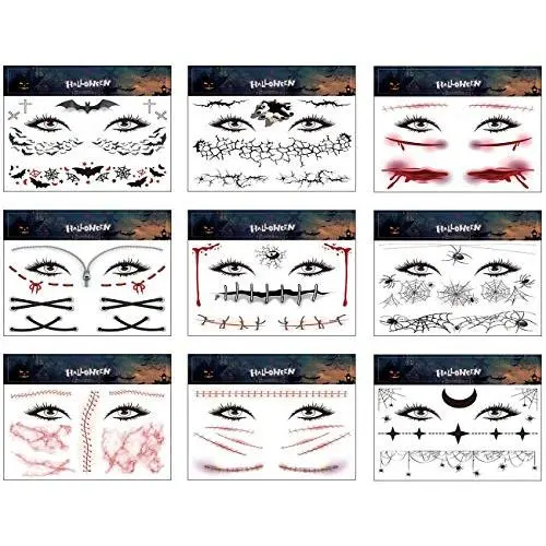 Halloween Temporary Tattoos Stickers Day of the Dead Horror Scar Tattoo Spider Web Spider Web Tattoos Stickers Face Makeup Horror Tattoo Halloween Cosplay Party Decorations Accessories 9 Sheets Halloween Temporary Tattoos Stickers Day of the Dead Horror Scar Tattoo Spider Web Spider Web Tattoos Stickers Face Makeup Horror Tattoo Halloween Cosplay Party Decorations Accessories 9 Sheets