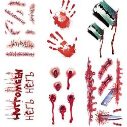 Halloween Zombie Scar Tattoo Sticker, 12 Sheets Waterproof Temporary Realistic Fake Bloody Wound Tattoos for Halloween Makeup, Cosplay and Masquerade Party