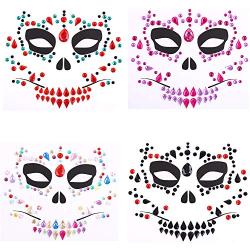 Day of Dead 4 Sets Halloween Skull Face Jewels Tattoo Stickers