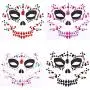Day of Dead 4 Sets Halloween Skull Face Jewels Tattoo Stickers