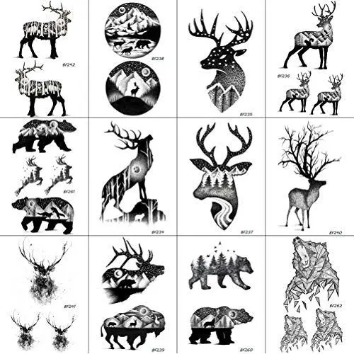 12 Pieces/Lot Black Elk Horn Little Waterproof Fake Tattoos Stickers For Men Women Arm Temporary Tatoos Moose Deer Hands Bear Fake Tattoo Paste Supplies 10x6cm 12 Pieces/Lot Black Elk Horn Little Waterproof Fake Tattoos Stickers For Men Women Arm Temporary Tatoos Moose Deer Hands Bear Fake Tattoo Paste Supplies 10x6cm