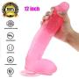 Sex Talk 12 inch Huge Dildo Extreme Big Realistic Sturdy Suction Cup Penis for Women Sex Toys（Pink）