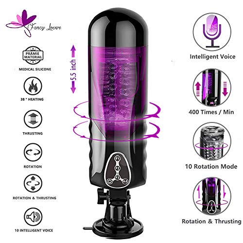 Automatic 1000 Frequency Male Masturbator,Thrusting Rotating Pussy Masturbation Stroker with 3 Female Moan and Deep Throat Vaginal Double Heating Insert