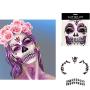 Day Of The Dead 4 Pcs Sugar Skull Face Temporary Tattoo Sticker,Halloween Face Gem Jewel Sticker