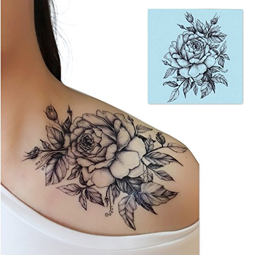 DaLin 4 Sheets Sexy Temporary Tattoos for Men Women Flowers Collection (Black Rose)