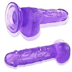 XKiss Crystal Realistic Dildo, 7.8" Purple Penis for Beginners with Strong Suction Cup, Sex Toy for Vaginal G Spot & Anal Prostate Play