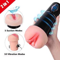 Masturbator Cup Masturbation Vibrating Male Masturbators, Treediride 2 in 1 3D Realistic Vagina Pussy Sex Toys with Oral Stimulation for Men