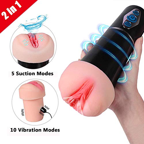 Masturbator Cup Masturbation Vibrating Male Masturbators, Treediride 2 in 1 3D Realistic Vagina Pussy Sex Toys with Oral Stimulation for Men