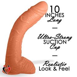 LeLuv Dildo Big Bent 10 Inch Realistic Suction Cup Thick Veiny Curved Chocolate Bundle with Bullet Massager