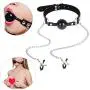 ACSUSS PU Leather Collar Strap with Silicone Ball Mouth Gag and Clamps Clip