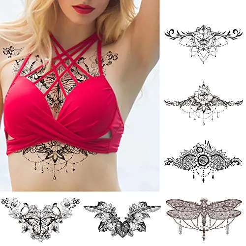 glaryyears 6 Sheets Black Underboob Tattoo for Women, Flower Bird Dragonfly Butterfly Leaf Designs Temporary Tattoo Stickers on Chest Waist Waterproof Body Art 5.4x9.45” glaryyears 6 Sheets Black Underboob Tattoo for Women, Flower Bird Dragonfly Butterfly Leaf Designs Temporary Tattoo Stickers on Chest Waist Waterproof Body Art 5.4x9.45”