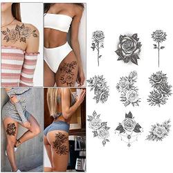 9 Sheets Rose Tattoo Sleeve Rose Temporary Tattoos Black Flower Tattoo Stickers For Women Men Party, Masquerade