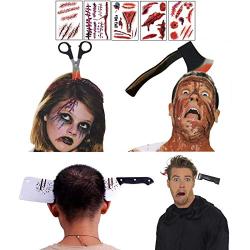 9 Pcs Halloween Horror Headbands, Scary Zombie Costume Cosplay Tattoo Stickers Horror through Head Accessories Party Decorations One Size Fits All