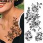 VANTATY 9 Sheets Charm Peony Rose Flower Temporary Tattoos for Women Body Art Blossoms Painting Washable Tattoo Stickers Fake Jewels Bracelet Design Forearm Tatoos for Adults Girls Wrist Arm