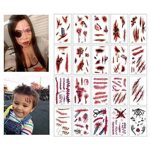 TOPSER Halloween Scar Temporary Tattoos 20 Sheets Realistic Fake Face Blood Wound Stitch Tattoo Sticker Waterproof Zombie Makeup Prank Props TOPSER Halloween Scar Temporary Tattoos 20 Sheets Realistic Fake Face Blood Wound Stitch Tattoo Sticker Waterproof Zombie Makeup Prank Props