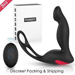 PHANXY® 3 in 1 Remote Controlled Vibrating Prostate Massager/Vibrator with Cock Ring and Ball Loop 9 Speeds G Spot Vibrator Waterproof Anal Sex Toy for Men Women and Couples