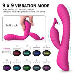 Soft Silicone Waterproof Rechargeable Rabbit Vibrator Dildo Sex Toy for Women, Oopsix Personal Massagers G Spot Vibrator Adult Toys for Couples with 9 Speed Vibration Led Lights