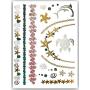 Terra Tattoos Tropical Hawaiian Metallic Tattoos - 75 Gold Silver Temporary Tattoos Turtles, Dolphins, Stars, Sun, Moon, Starfish, Seahorse, Coral, Palm Trees, Hibiscuses, Puka Shells & more!