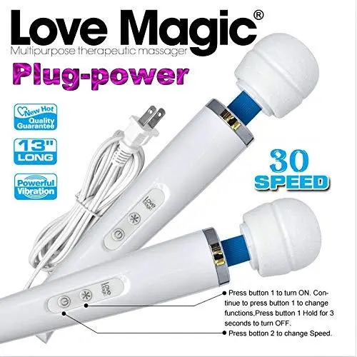 Wand Massager - Love Magic 30 Speed Plug-in Full Body Massage Wand Powerful Motor Therapeutic, Electric Handheld Massager for Muscle Aches and Sports Recovery