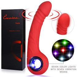 Vibrating Dildo G Spot Vibrator Silicone 7 Speeds Clitoris Vagina Stimulator Massager with LED Light of Seven Colors & Ring Handle Sex Toy Adult Toys Sex Things for Couples or Women Rechargeable