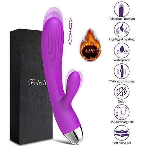 G Spot Rabbit Vibrator with Pulsation Function - FIDECH Smart Heating Waterproof Dildo Vibrator Clitoris Stimulator Quiet Dual Motor Adult Sex Toys for Women