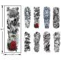 Temporary Tattoos 8 Sheets,Black Full Arm Tattoo Body Stickers for Men Women Adults Kids