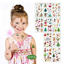 LessMo 10 Sheets Christmas Temporary Tattoos, Xmas Body Tattoo Stickers for Kids Adults, Cute Cartoon, Watercolor Style, for Stocking Stuffings, Holiday Birthday Party Favors, Christmas Eve