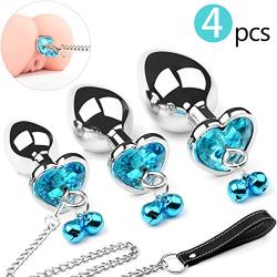 Metal Butt Plug Bell Anal Sex Toy Traction Chain BDSM Anal Plugs Jewelry Design Training Set Sex Toys Unisex Masturbation Large+Medium+Small for Beginners Advanced Users 4 Pcs