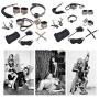kanersty 10Pcs Faux Leather Leopard Police Handcuffs Bondage Kit Bundled Binding Sex Set