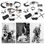 kanersty 10Pcs Faux Leather Leopard Police Handcuffs Bondage Kit Bundled Binding Sex Set